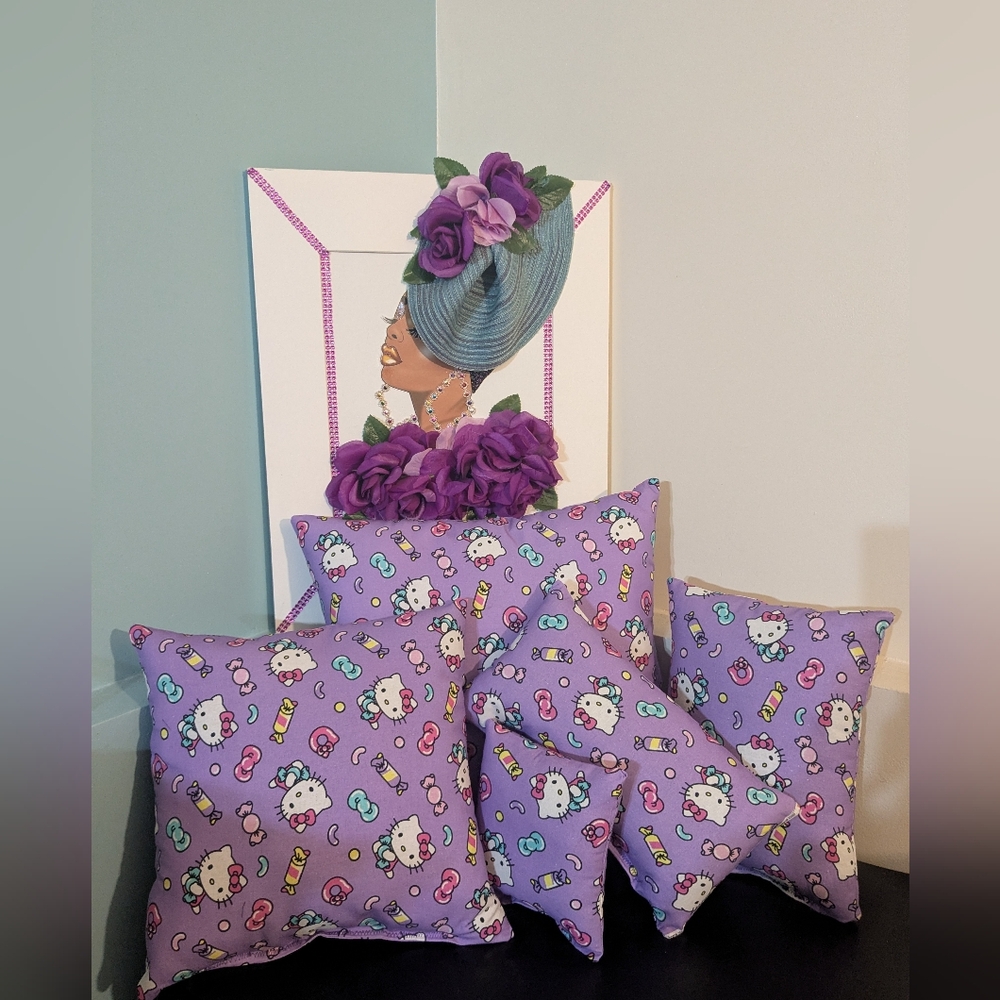 Purse Pillows SET Of Five Custom Handmade HELLO KITTY 😻😻😻Decorative Design